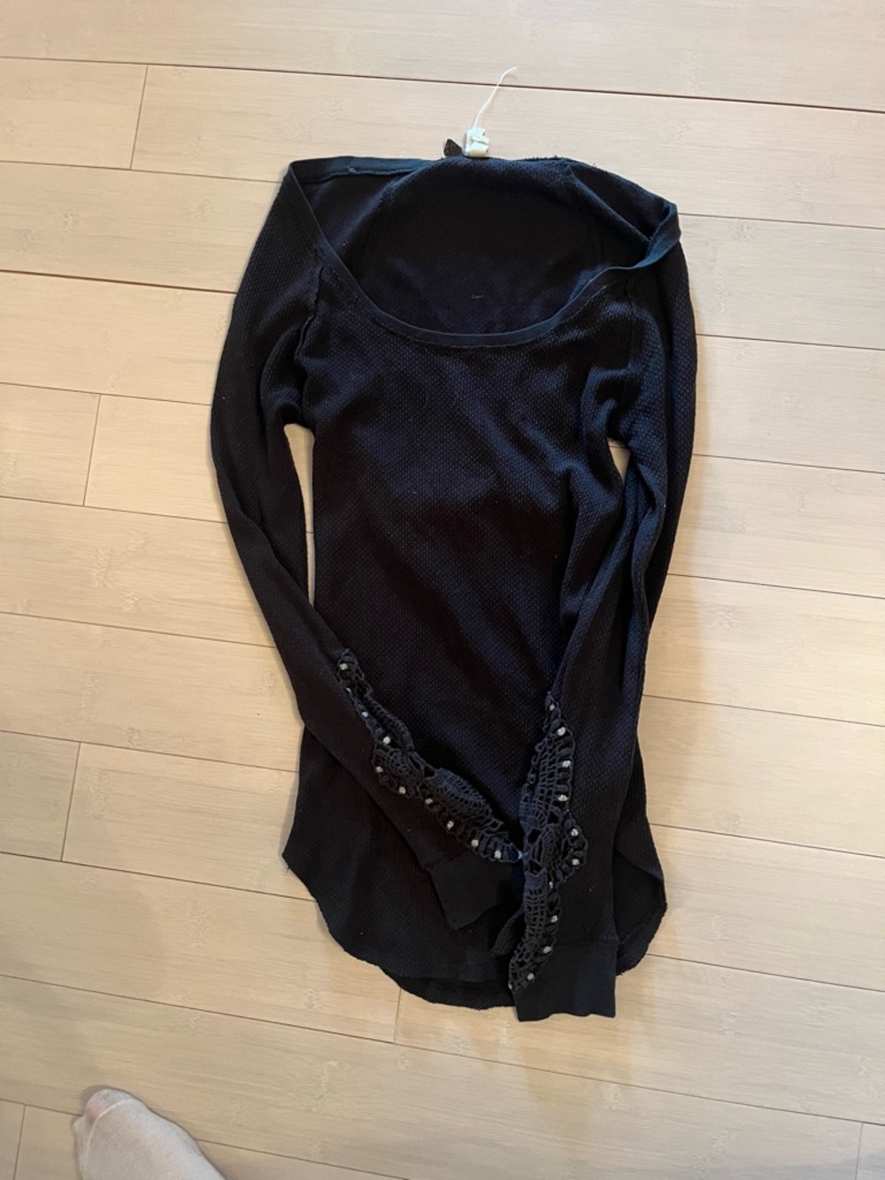 Free People Black Long-Sleeve Knit Top with Lace & Sequin Cuffs